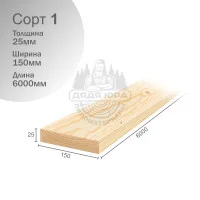 Доска строганная Хвоя 1 сорт 25х150х6000мм
